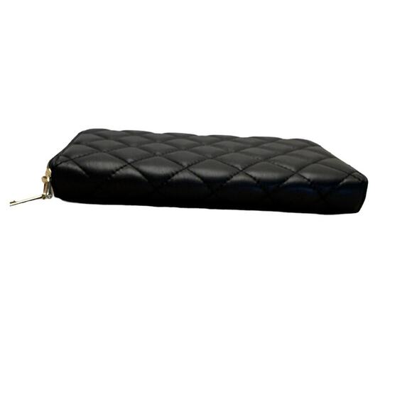 *NWOT PEONY SUPREME Wallet Luxury Black Quilted Leather Wallet Clutch Full Zip - Picture 6 of 7